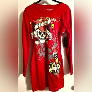 NWT Ed Hardy Y2K Red Skull‎ Graphic Mini Dress
